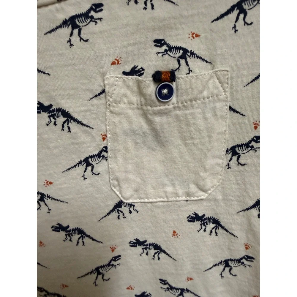 Craft+Flow Boys Dinosaur‎ Skeleton Print Pocket Tee Oatmeal Navy Size 7